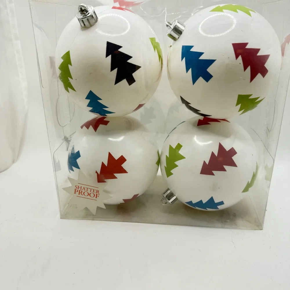 4‎ Shatterproof Christmas Ornaments White with Colorful Trees